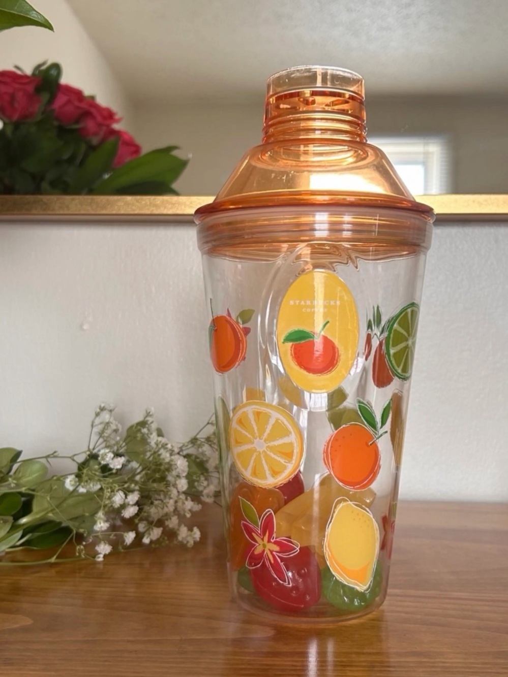 Rare STARBUCKS 2006 Fruit Ice-Tea / Shaker Tumbler With Fruit  Shaped Ice Cubes